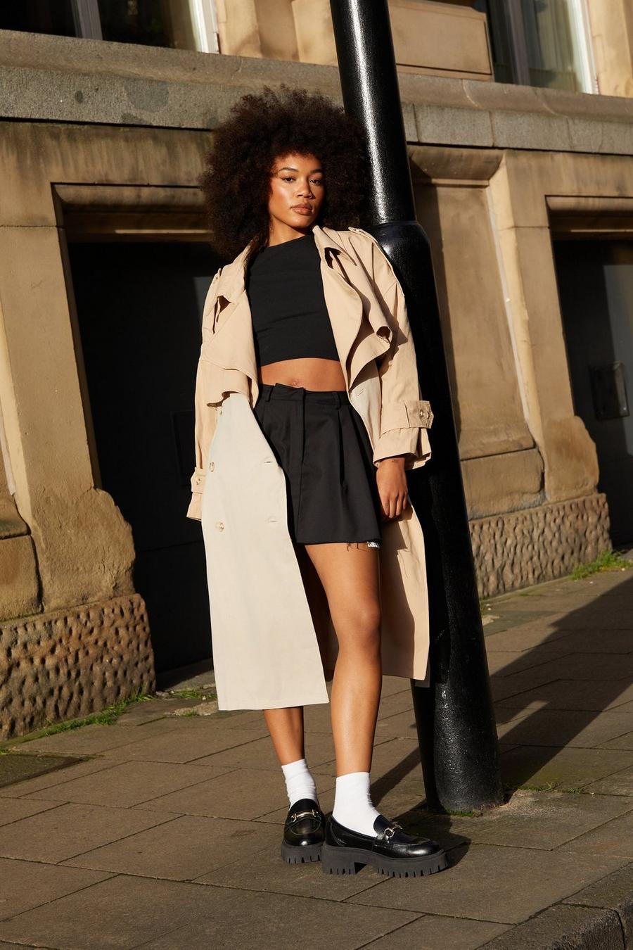 Stone Two Tone Oversized Belted Trench Coat
