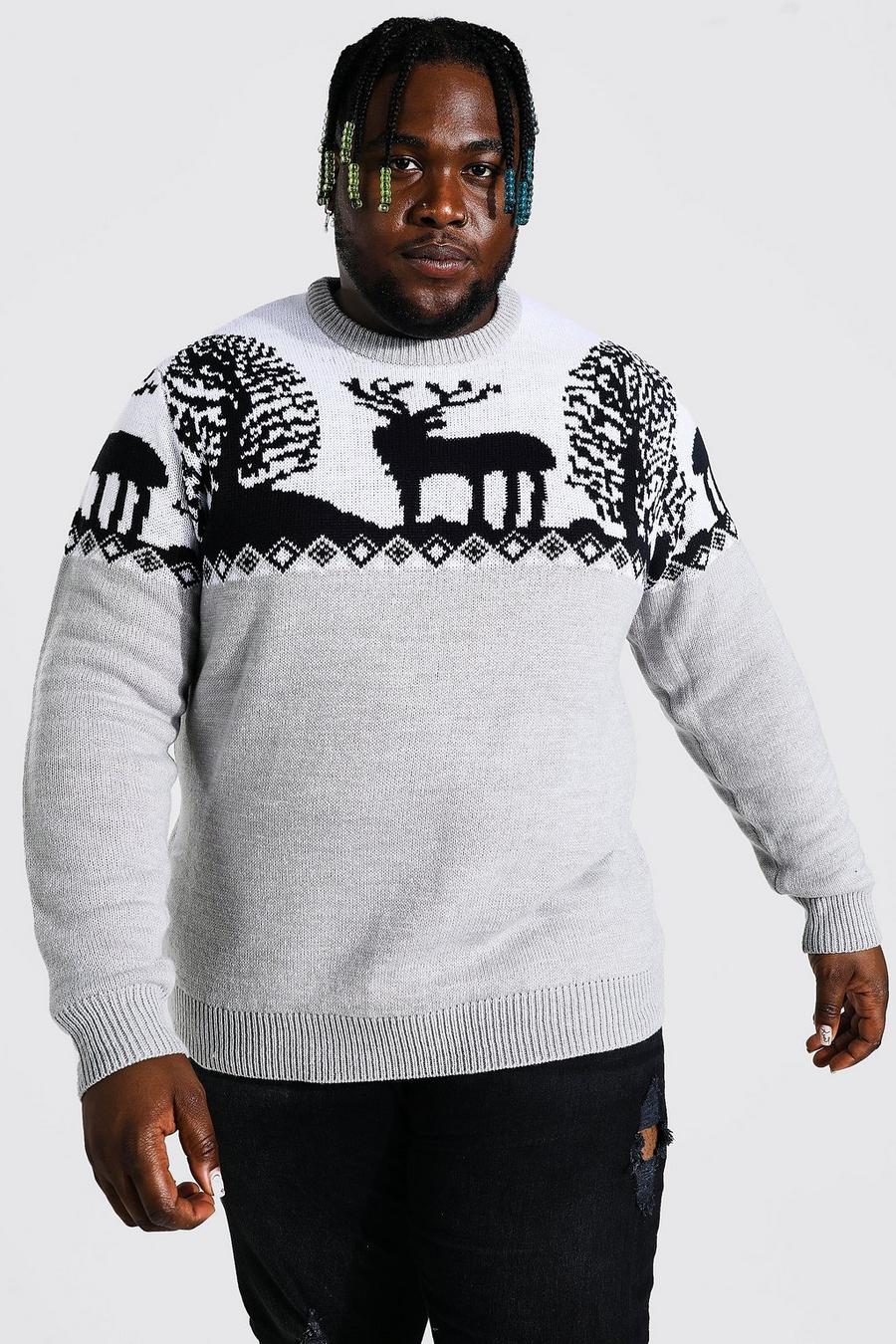 Grey marl Plus Size Fairisle Knitted Christmas Jumper