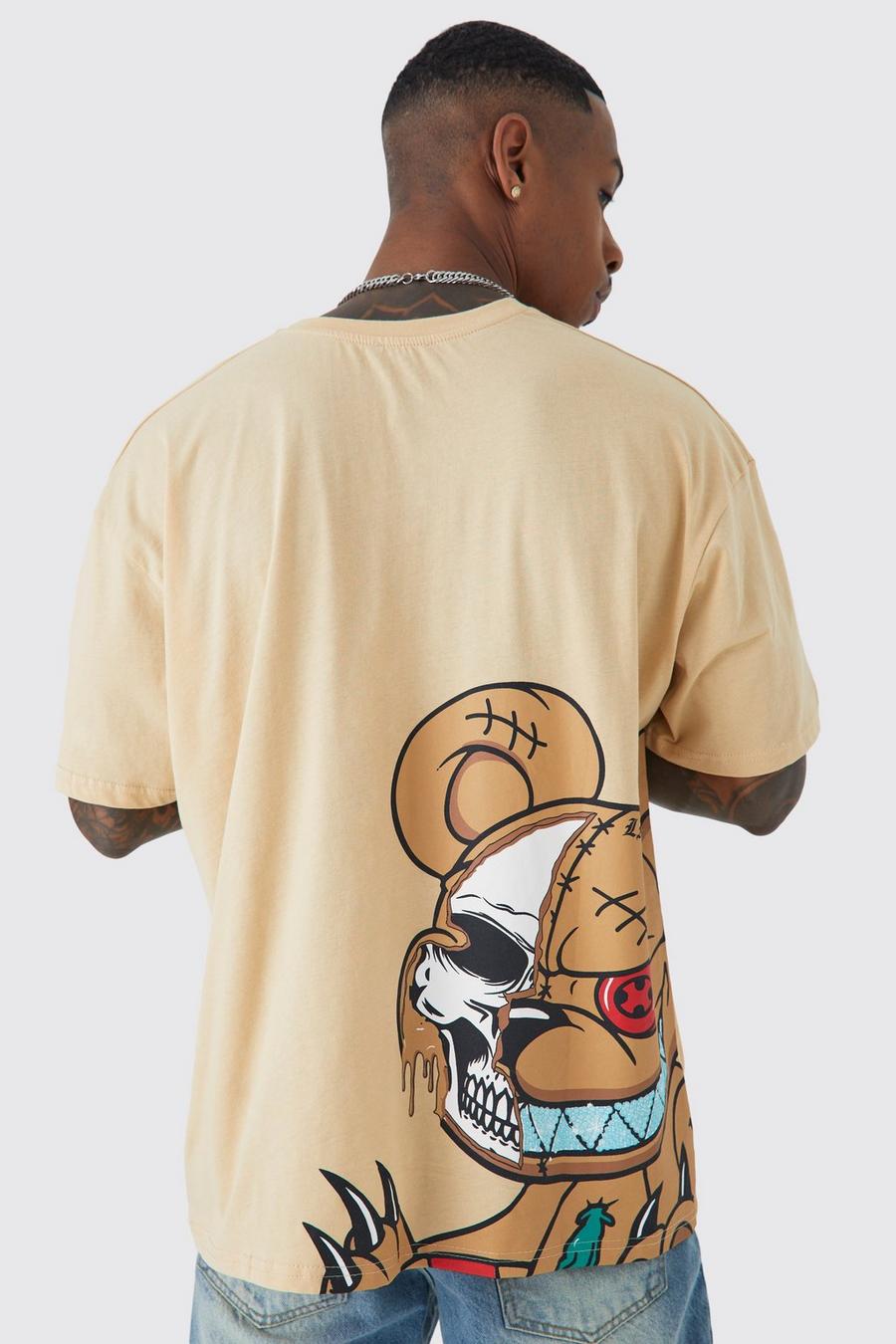 Camiseta oversize Man Ofcl con estampado gráfico de osito de peluche, Sand image number 1