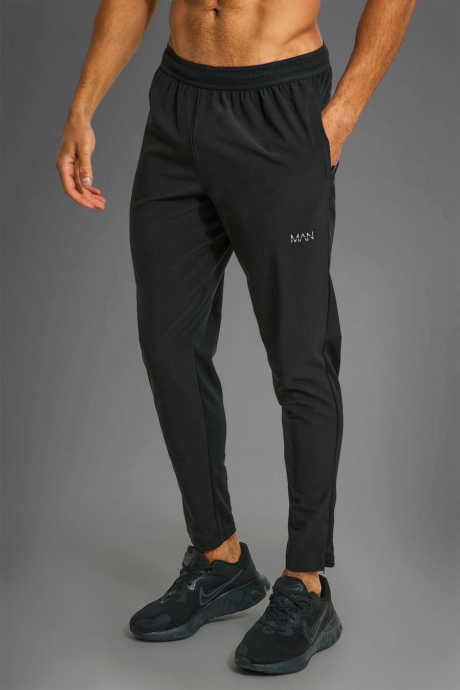 Pantaloni tuta Man Active Gym per alta performance con tasche e zip, Black