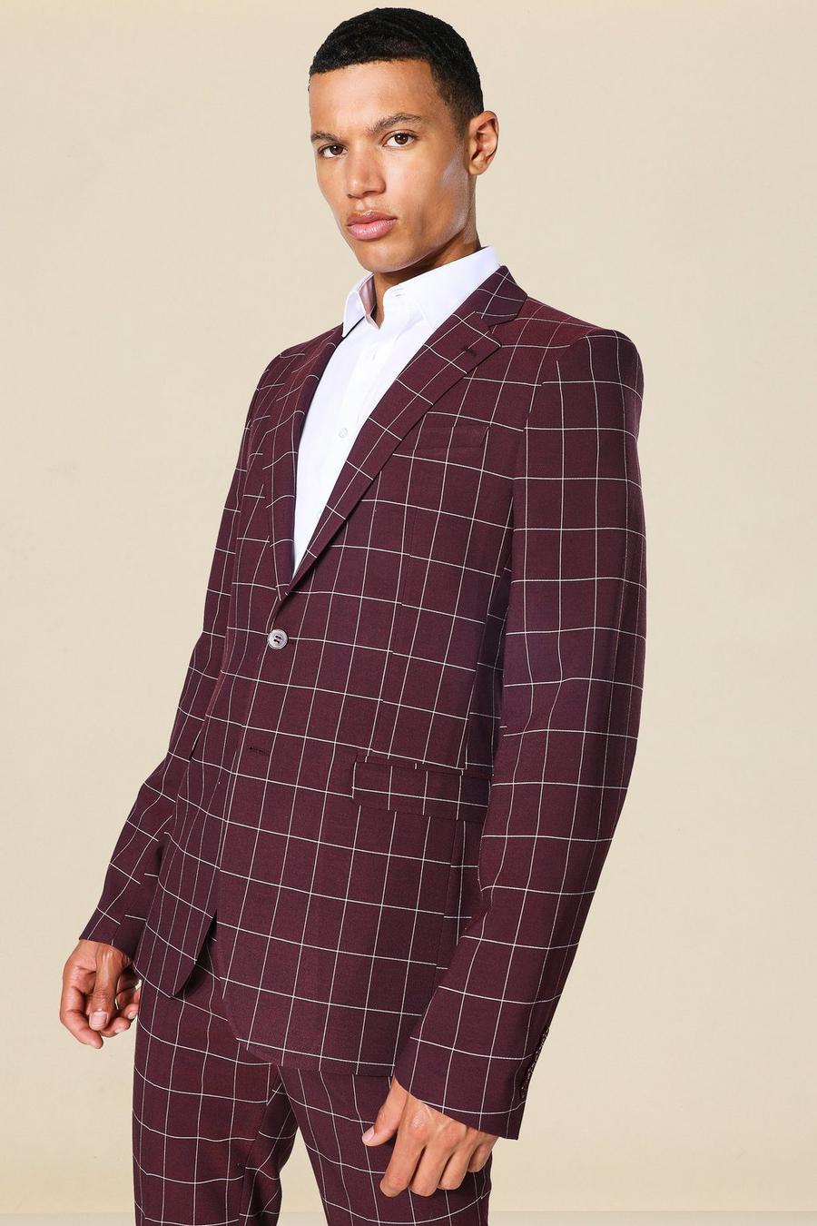 Burgundy Tall Super Skinny Single Breasted Suit Jacket