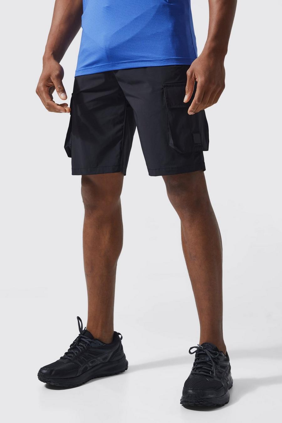 Man Active Gym Shorts mit Cargo-Taschen, Black