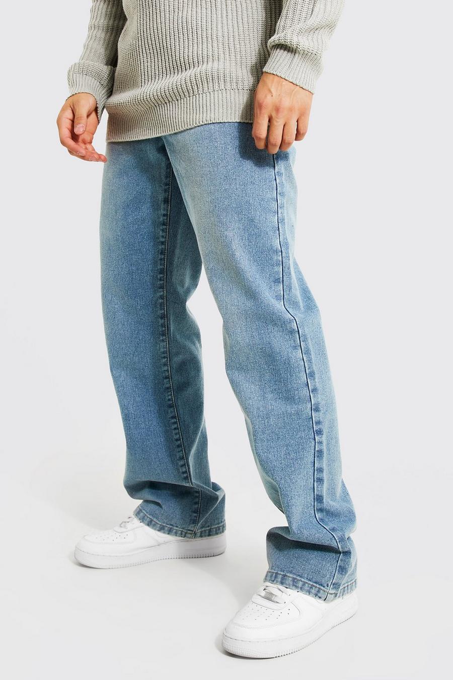 Jeans rilassati a zampa in denim rigido, Light blue