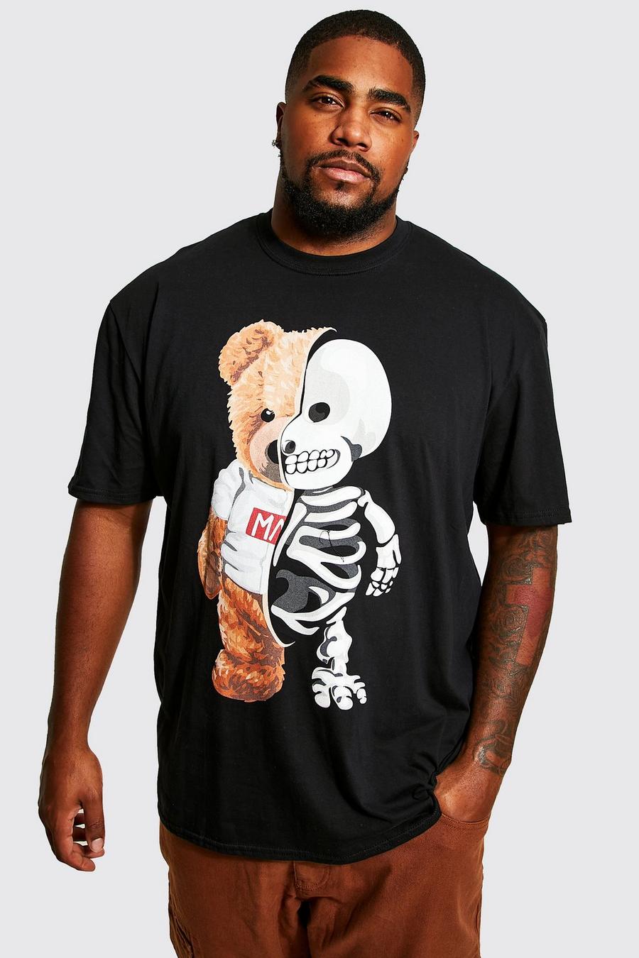 Grande taille - T-shirt à imprimé ours en peluche et squelette, Black image number 1