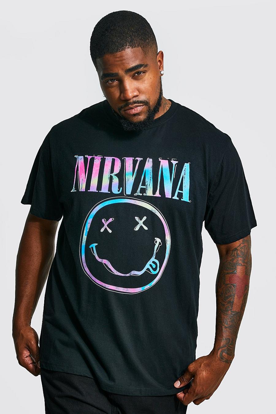 Camiseta Plus con desteñido anudado y logo de Nirvana, Black