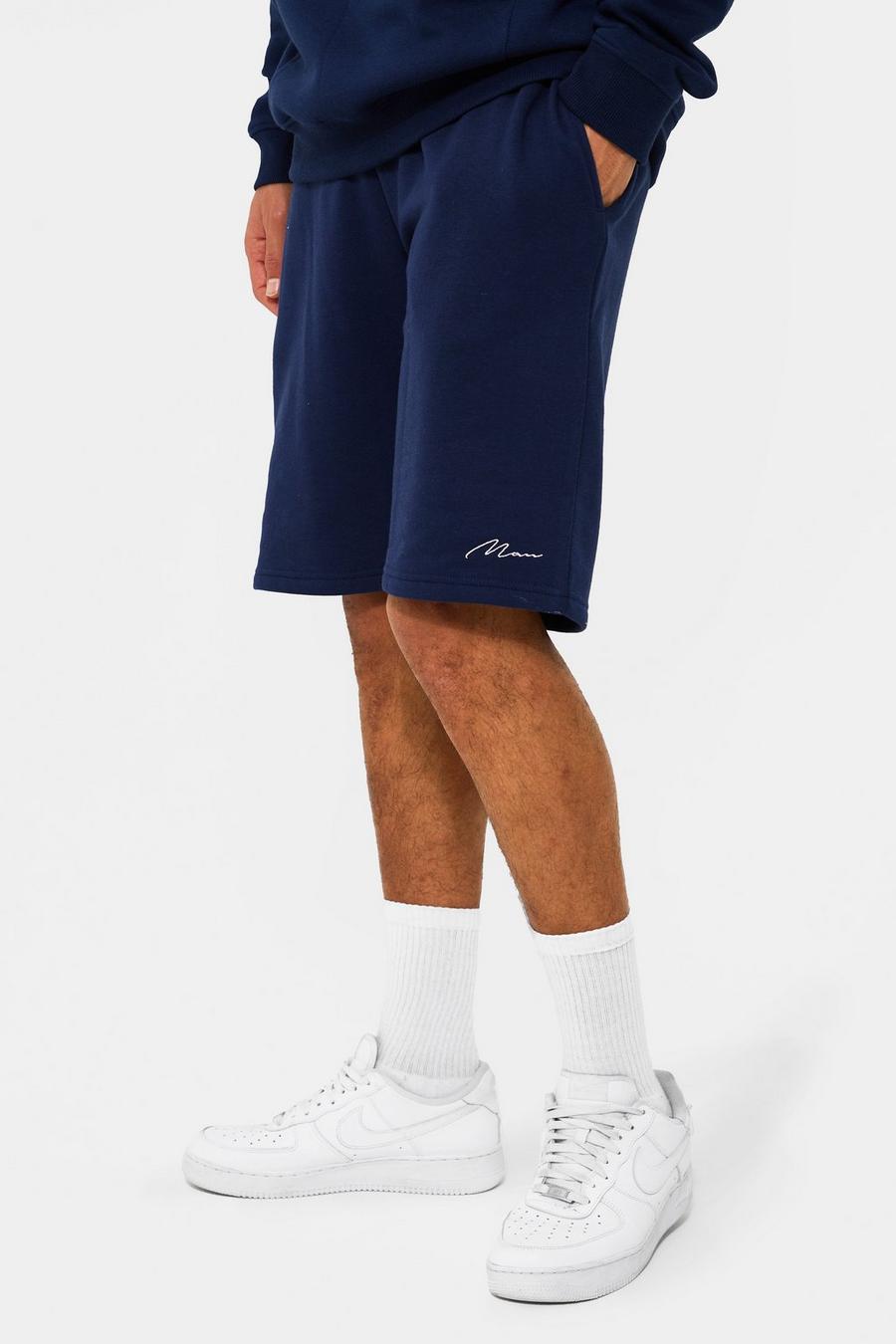 Pantalón corto Tall MAN de largo medio y tela jersey con algodón ecológico, Navy image number 1