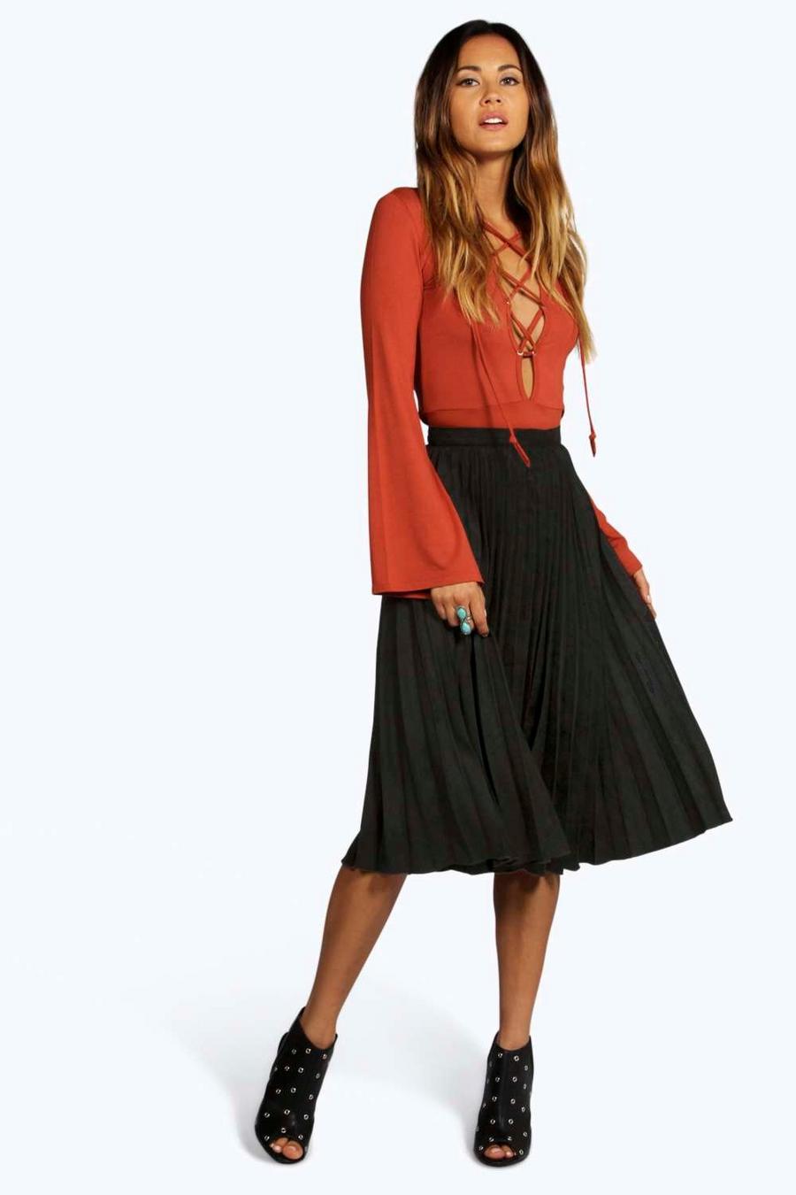 Fiona Faux Suede Pleated Midi Skirt image number 1