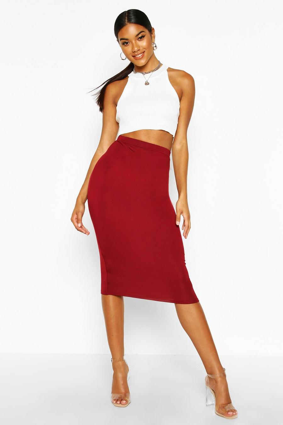 Berry Basics High Waisted Jersey Knit Midi Skirt image number 1