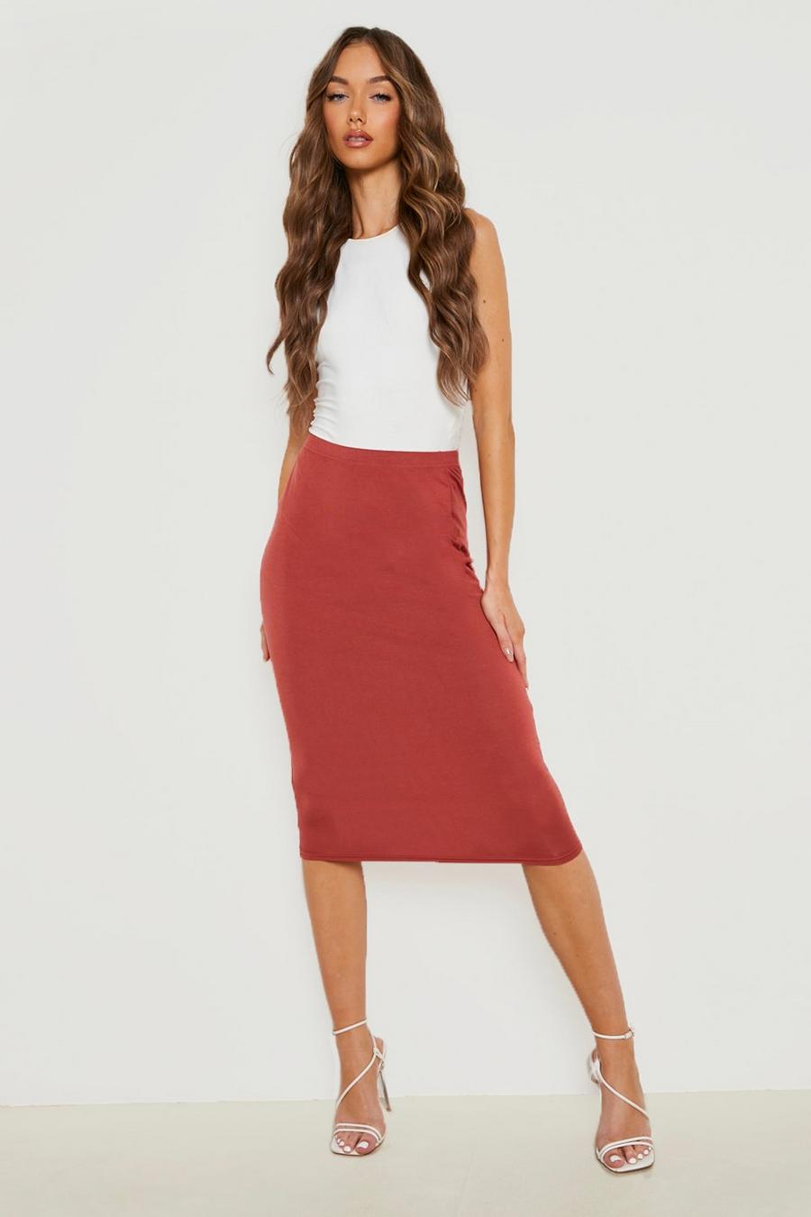 Chestnut Basics High Waisted Jersey Midi Skirt image number 1