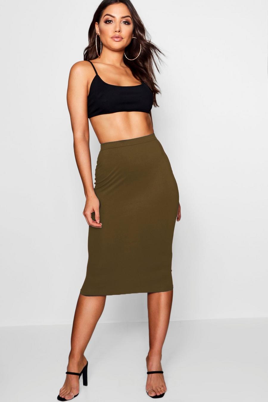 Olive Basics High Waisted Jersey Midi Skirt image number 1