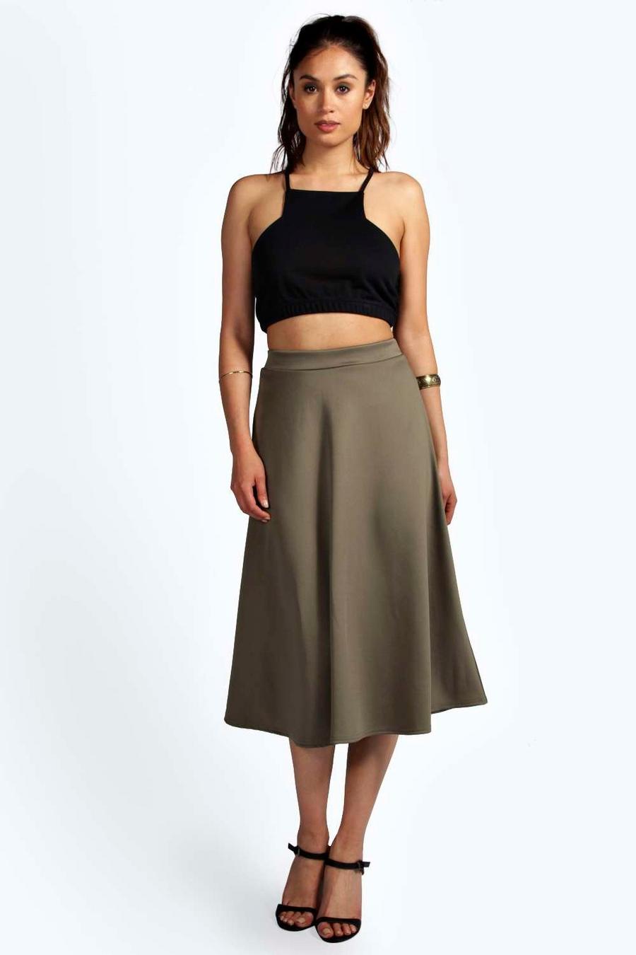 Khaki Basic Plain Full Circle Midi Skirt image number 1