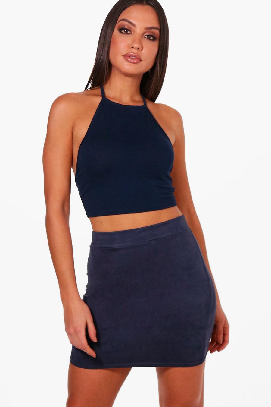 Navy Basic Halter Neck Crop Top image number 1