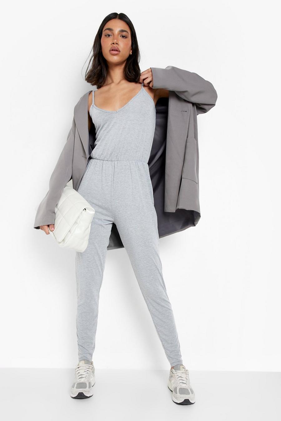 Grijs gemêleerd Basic Jumpsuit Met Bandjes