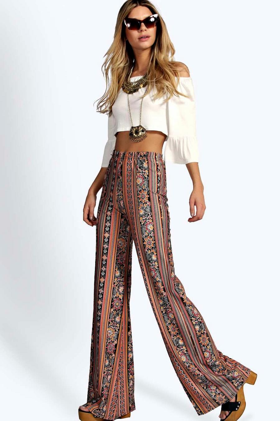 Multi Stacy Bohemian Paisley Print Flares image number 1