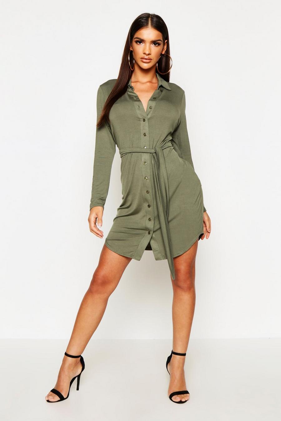 Khaki Button Through Collar Shirt Dress image number 1