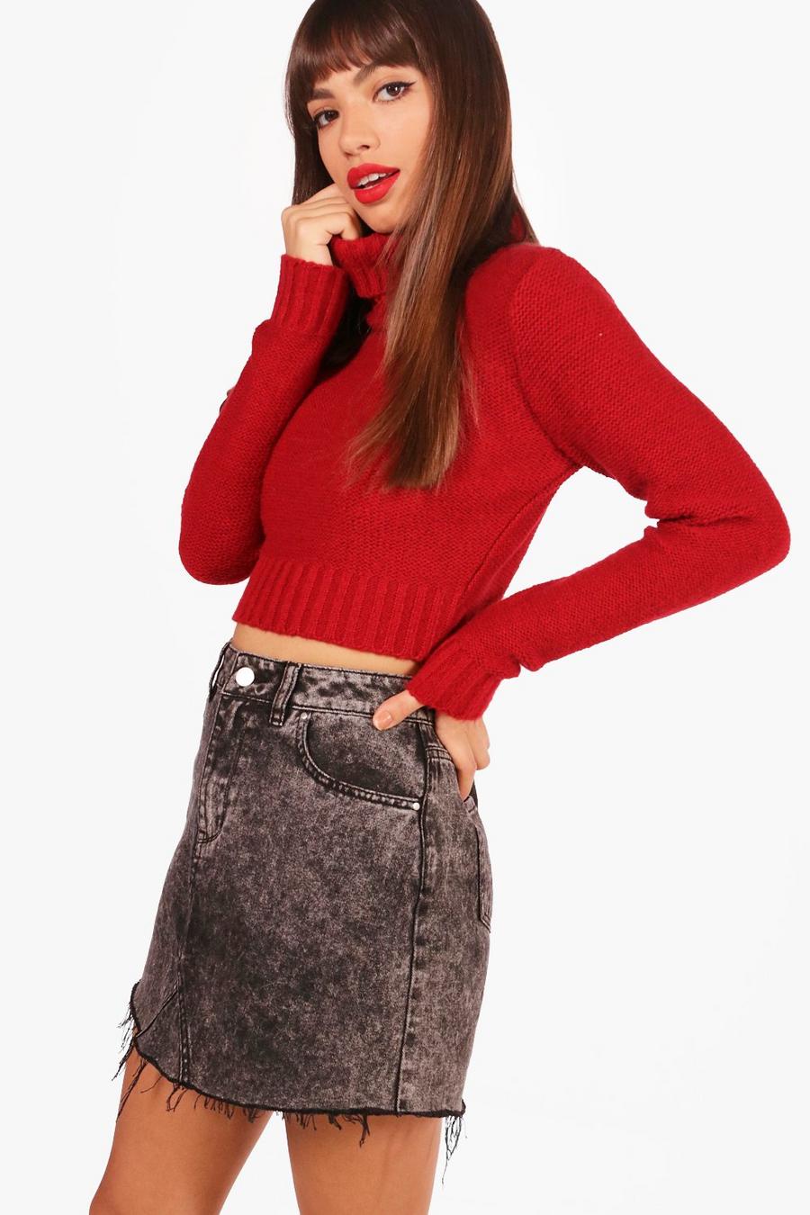 Red Turtle Neck Crop Sweater image number 1