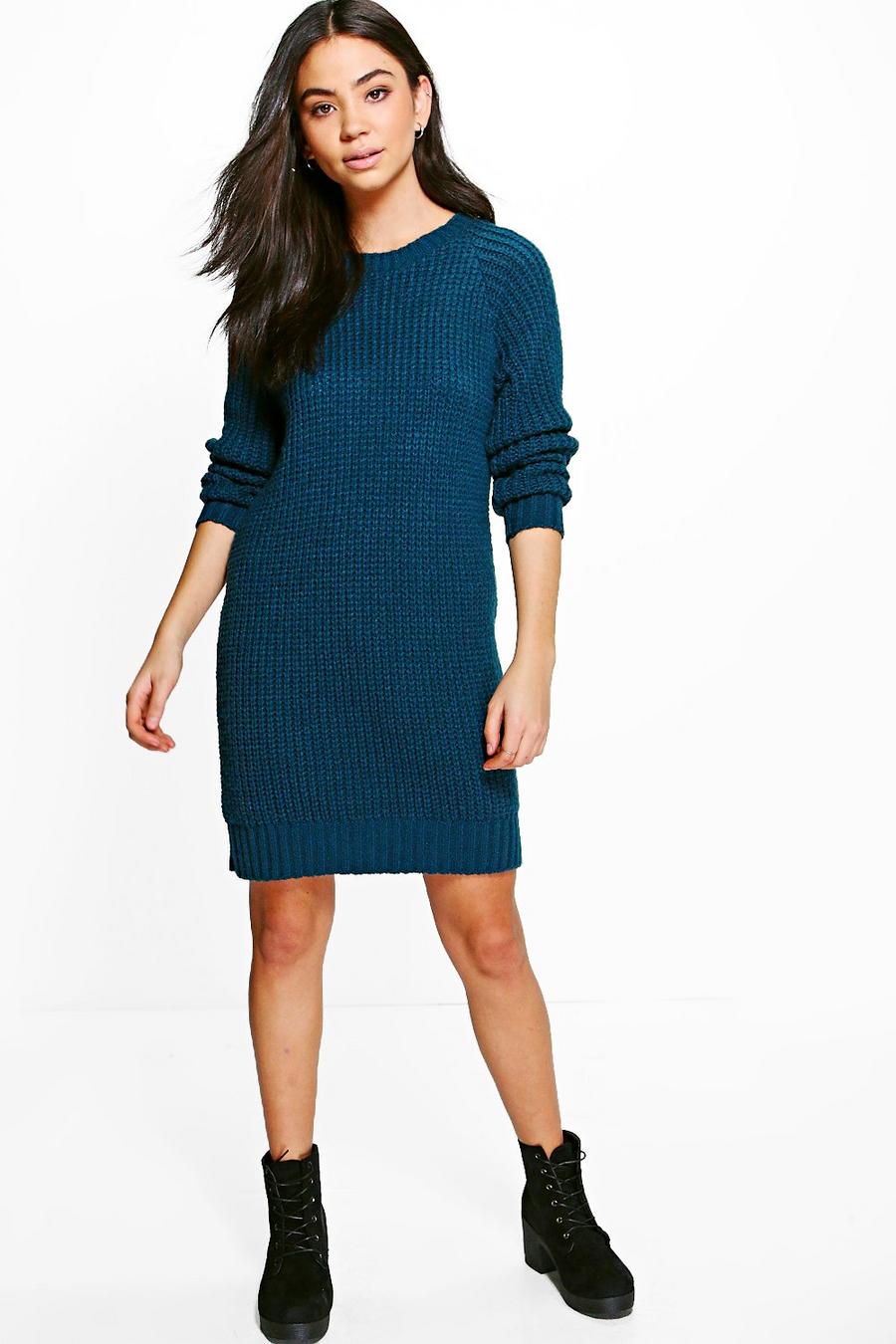 Teal Soft Knit Sweater Dress image number 1
