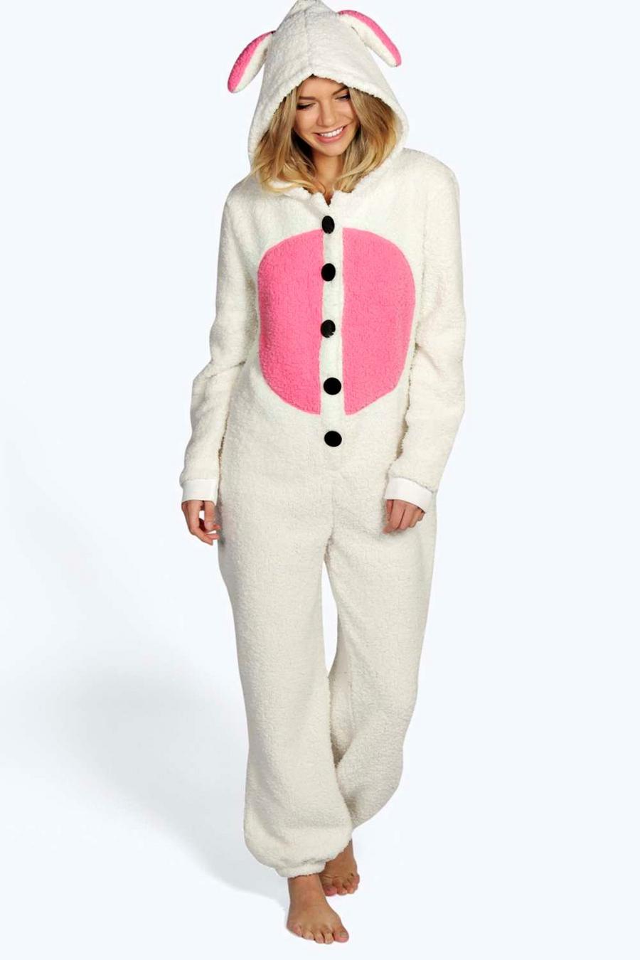Cream Nelly Fluffy Bunny Onesie image number 1