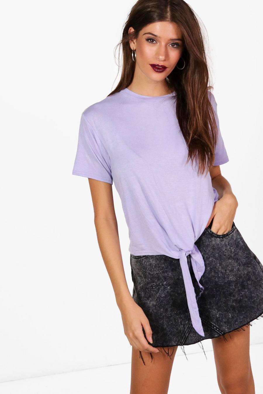 Lilac Basic Tie Front T-Shirt image number 1