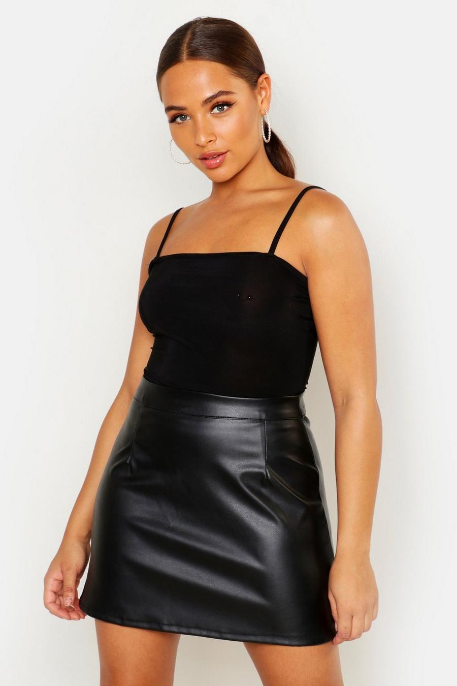 Black Leather Look A Line Mini Skirt image number 1