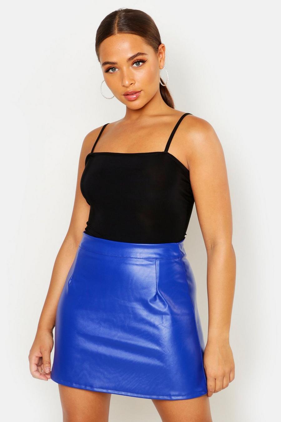 Cobalt Faux Leather A Line Mini Skirt image number 1