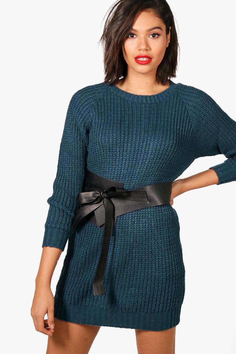 Teal Soft Knitted Sweater Dress image number 1
