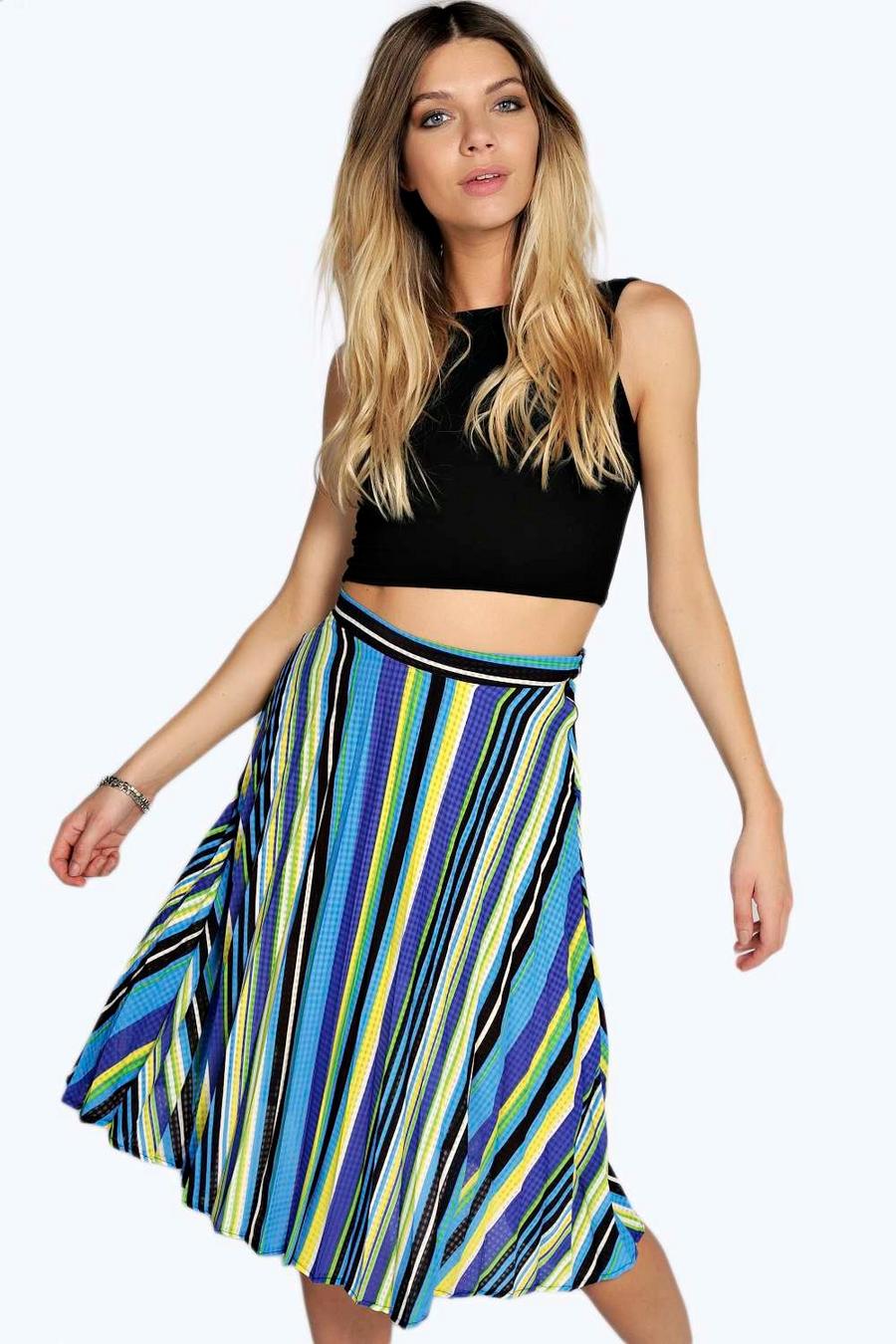 Mary Multi Colour Stripe Pleated Midi Skirt image number 1