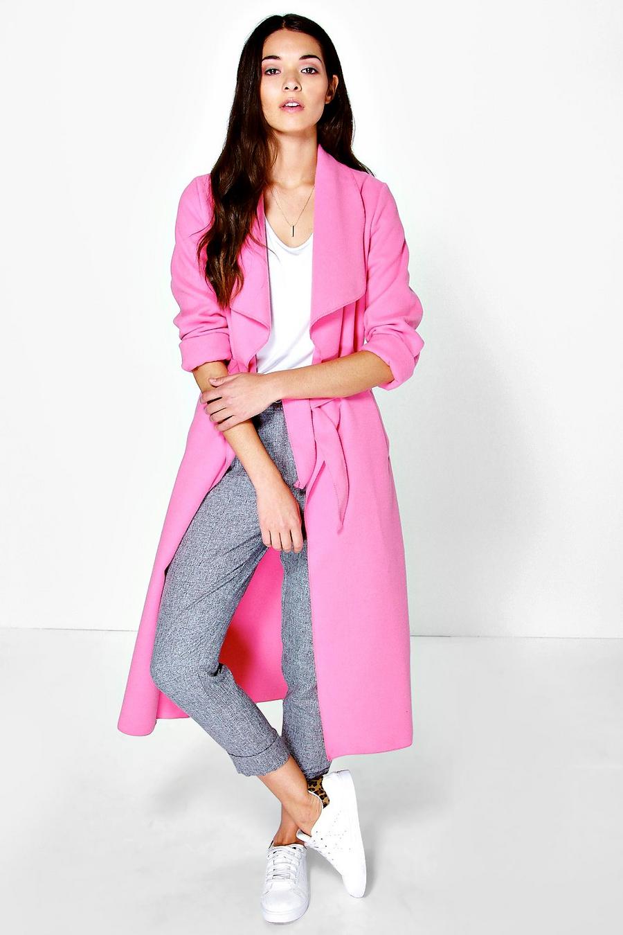 Coral Belted Shawl Collar Coat image number 1