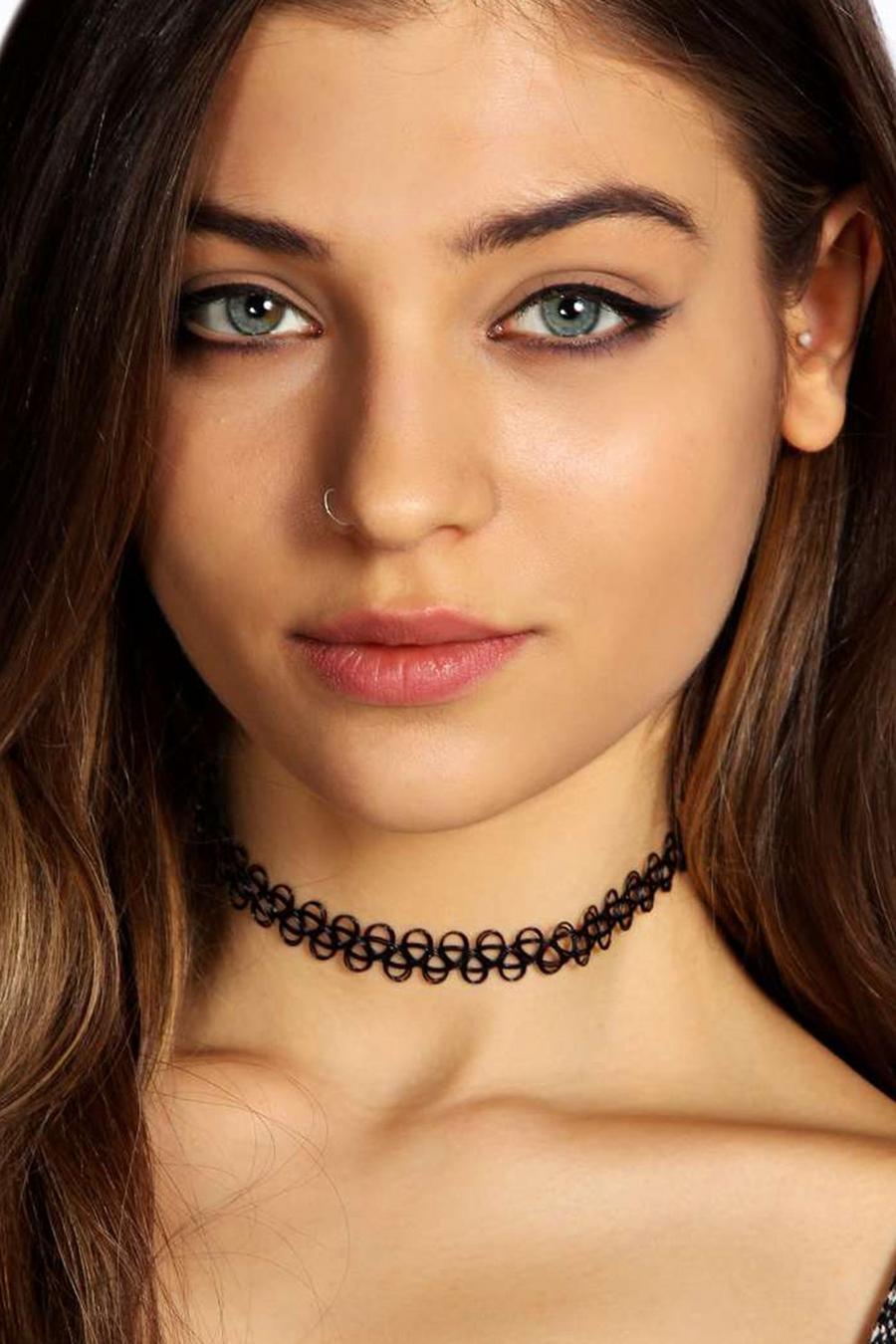 Black Rhea 90's Stretchy Tattoo Choker image number 1