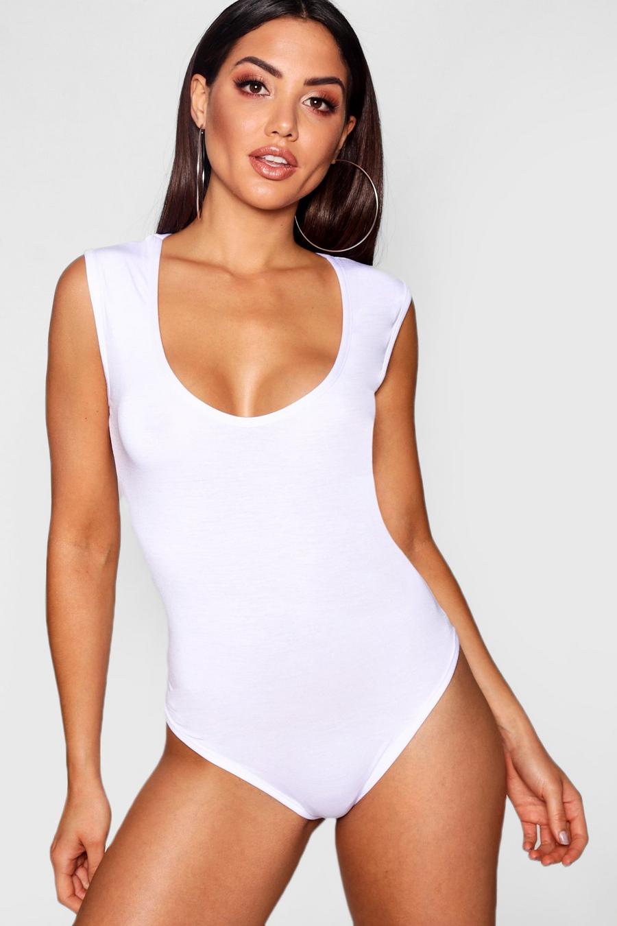 White Basic Sleeveless Bodysuit