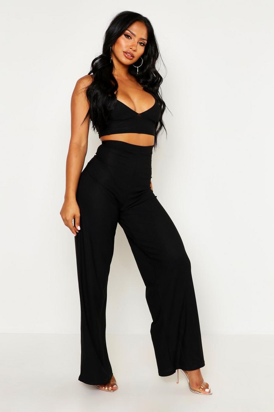 Black Crepe Bralet Palazzo Trouser Co-Ord Set image number 1