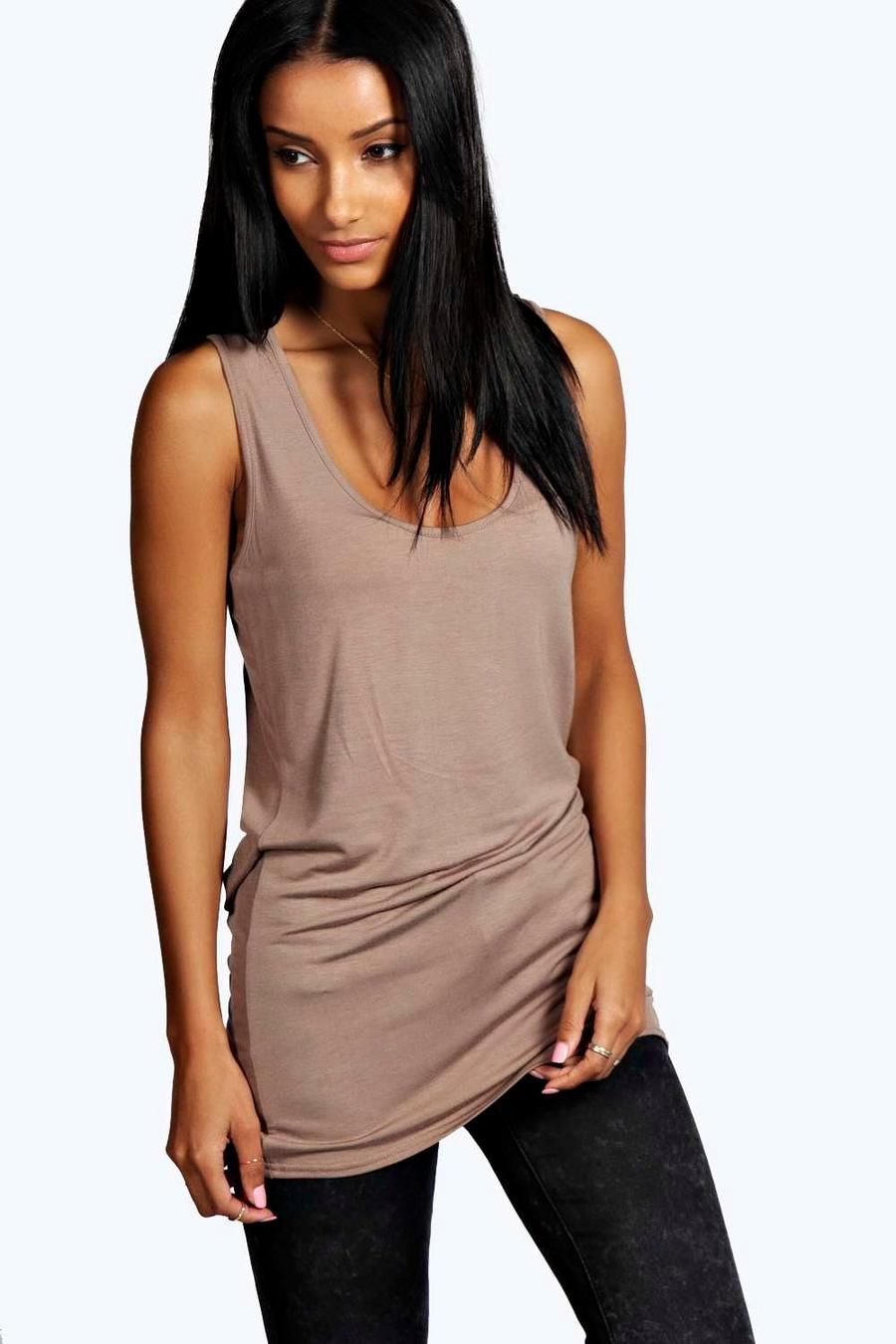 Mocha Basic Racer Back Longline Tank image number 1