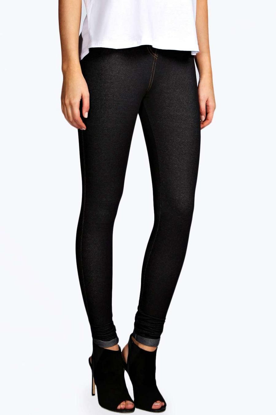 Black Turn Up Denim Look Jeggings image number 1