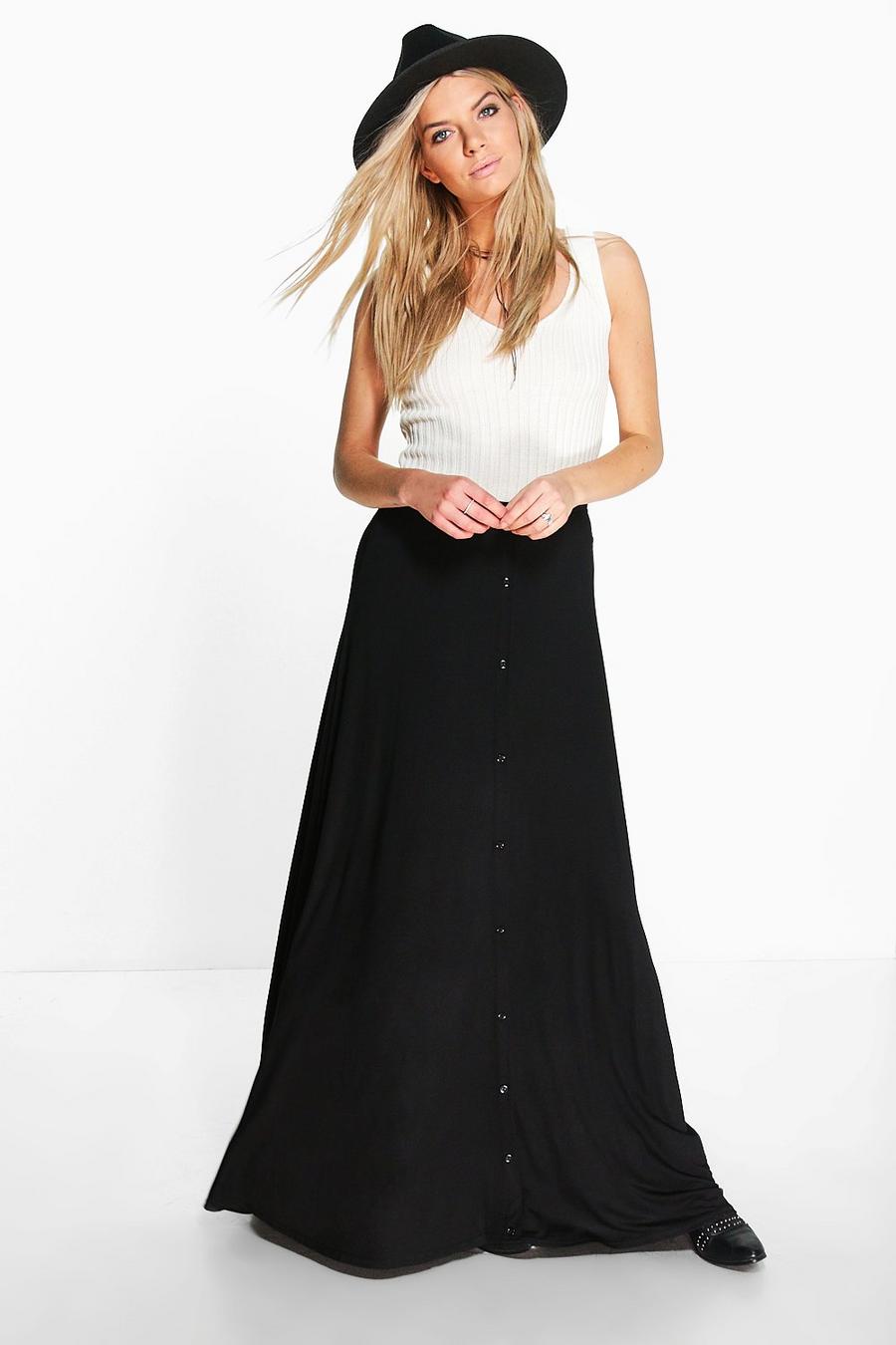 Black Ruby Button Front Jersey Maxi Skirt image number 1