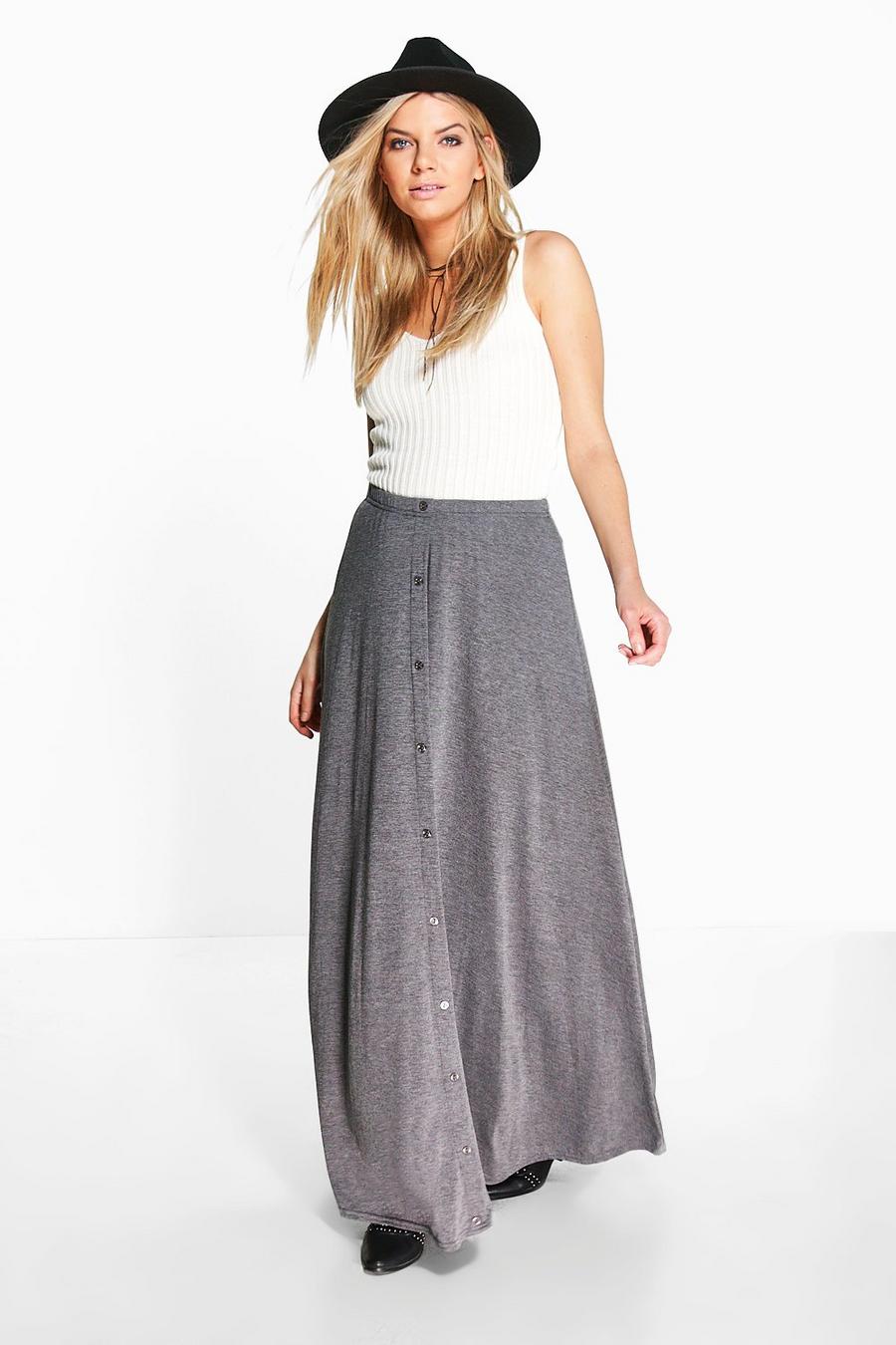 Charcoal Ruby Button Front Jersey Maxi Skirt image number 1