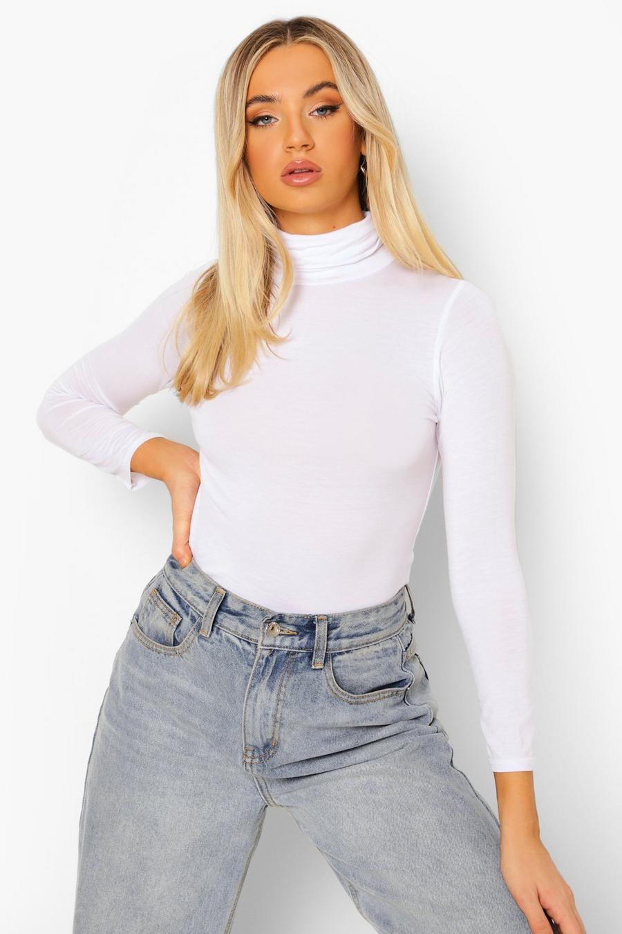 White Basic Turtle Neck Long Sleeve Top image number 1