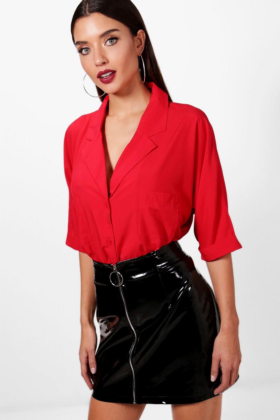 Red Revere Collar Oversized Shirt image number 1