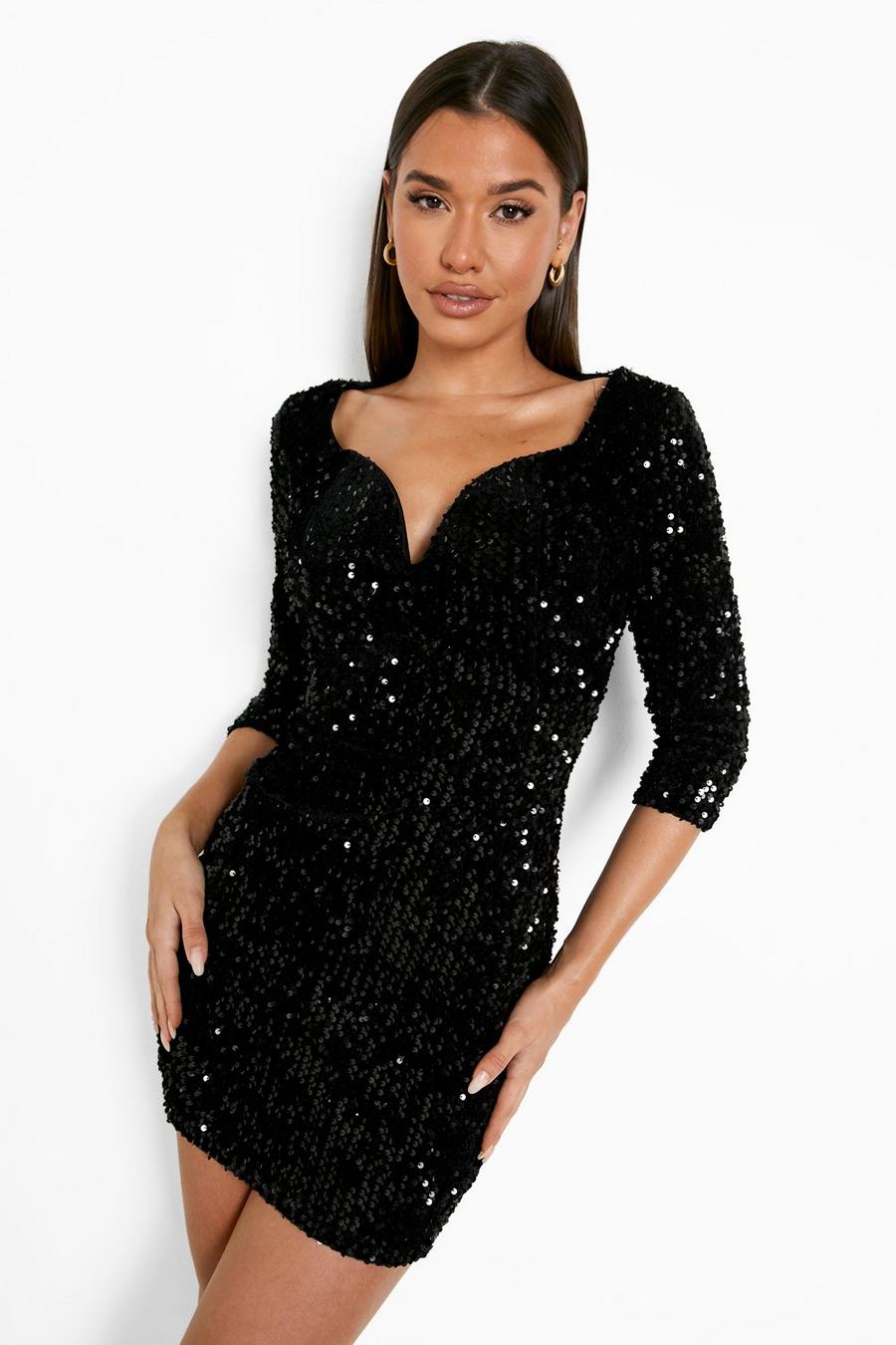 Black Sequin Bodycon Party Dress image number 1