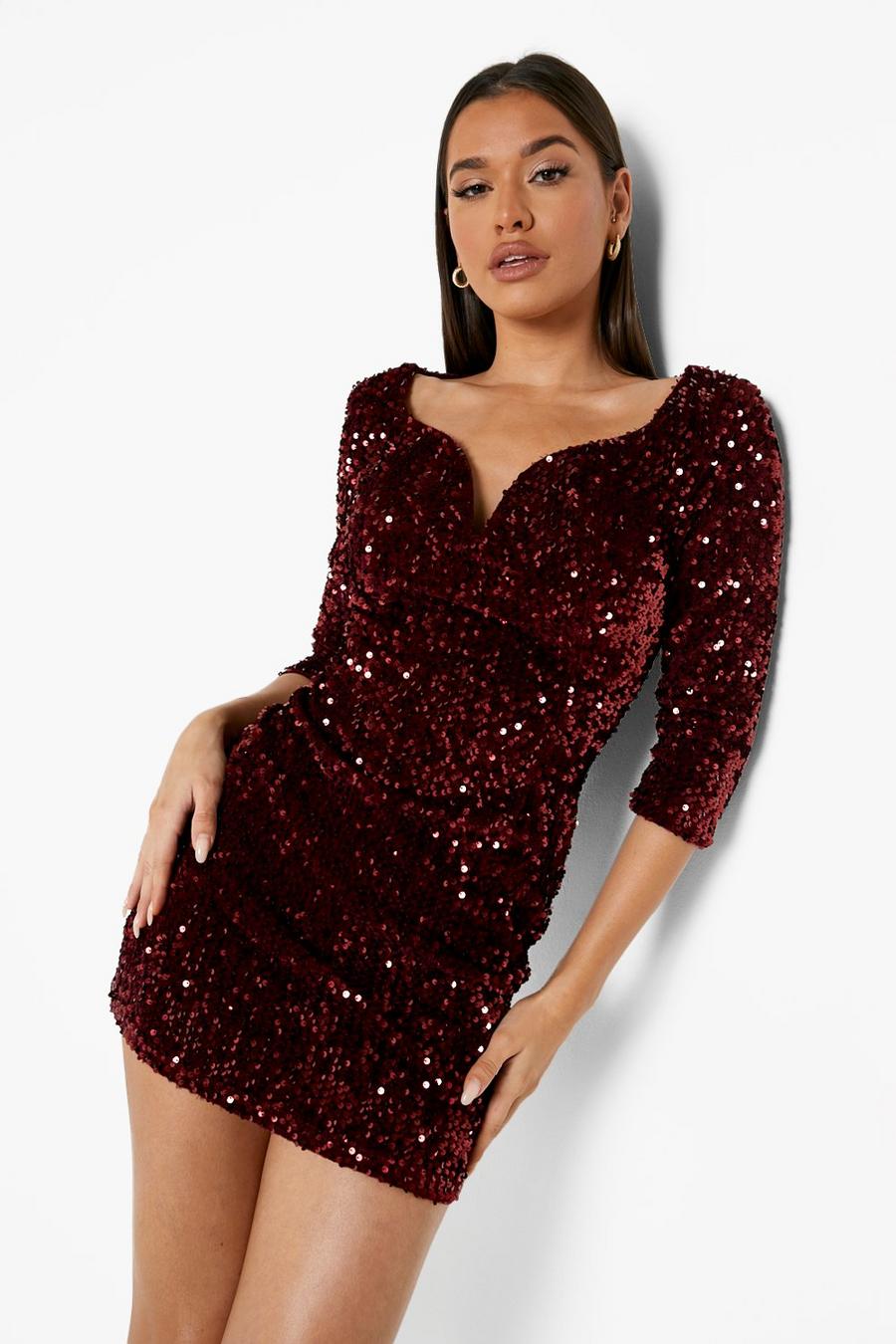 Plum Sequin Bodycon Party Dress image number 1