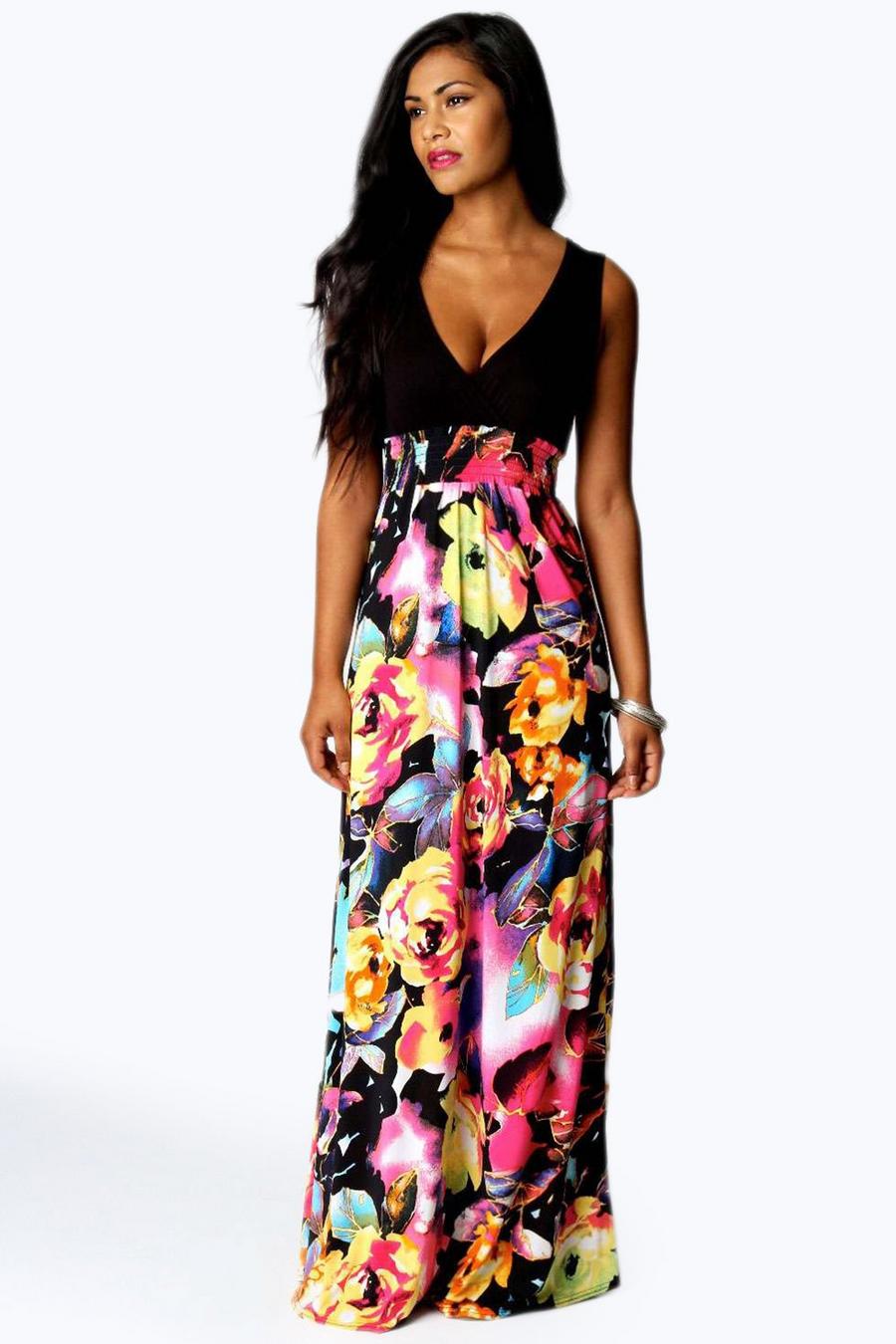 Black Petite Kiera Rose Print Maxi Dress image number 1