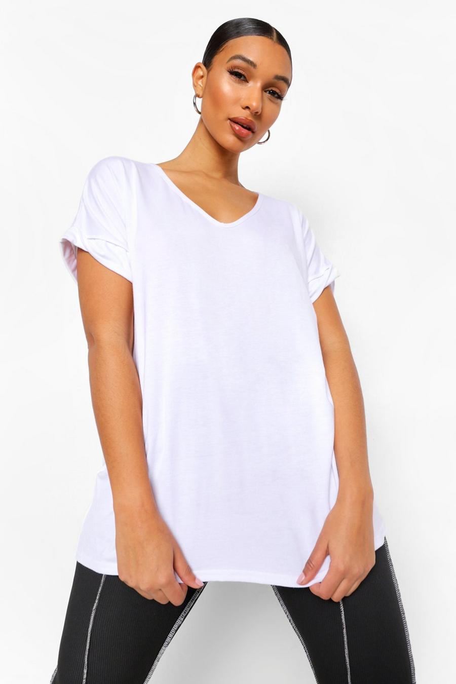 White Oversized Boyfriend V Neck T-Shirt image number 1