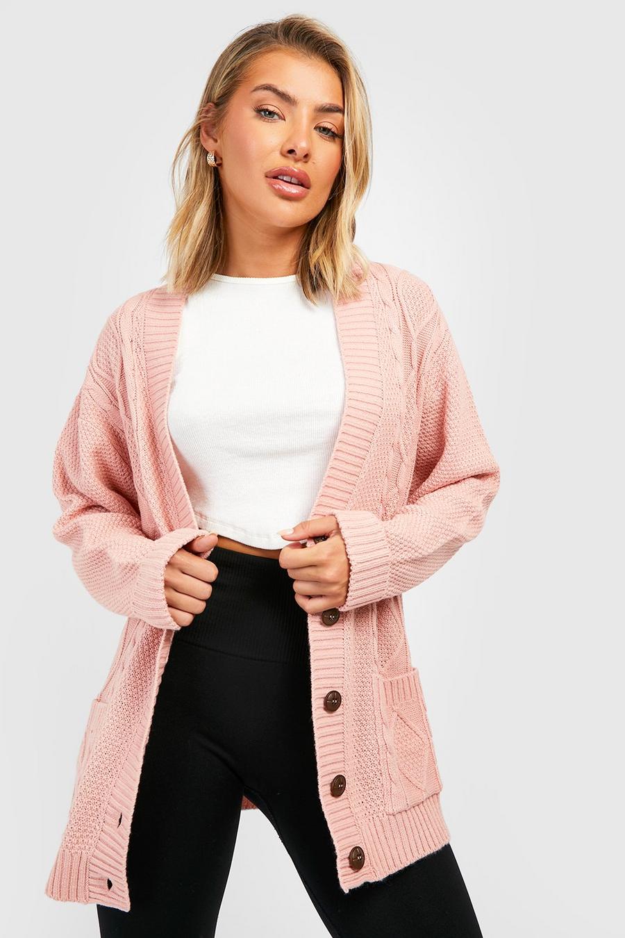 Blush Cable Boyfriend Button Up Cardigan image number 1