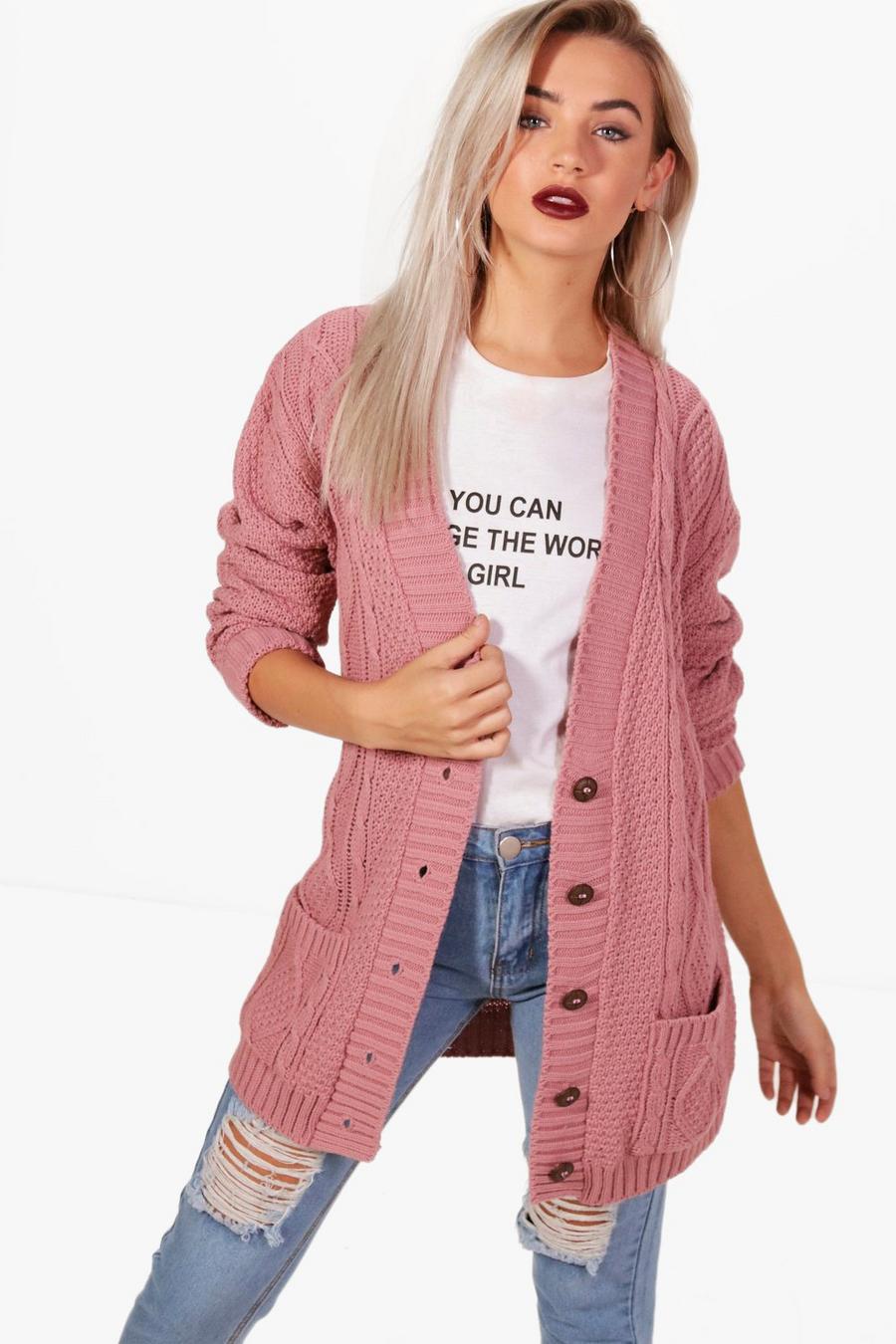 Rose Cable Boyfriend Button Up Cardigan image number 1