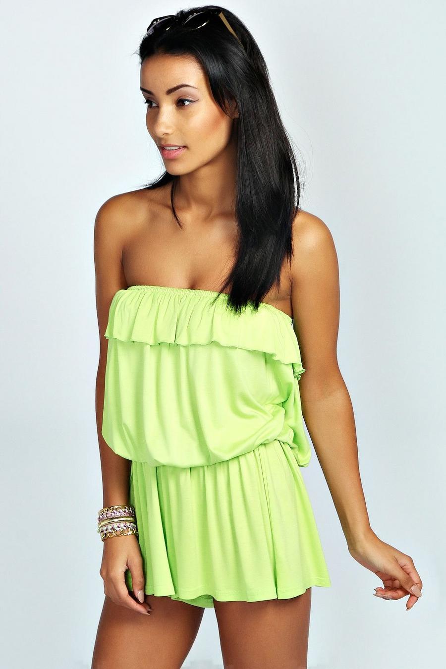 Lime Basic Bandeau Ruffle Jersey Knit Romper image number 1