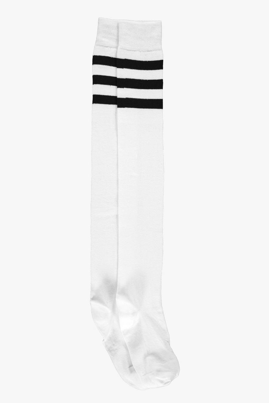 Calcetines de rayas con largo a rodilla, Blanco image number 1