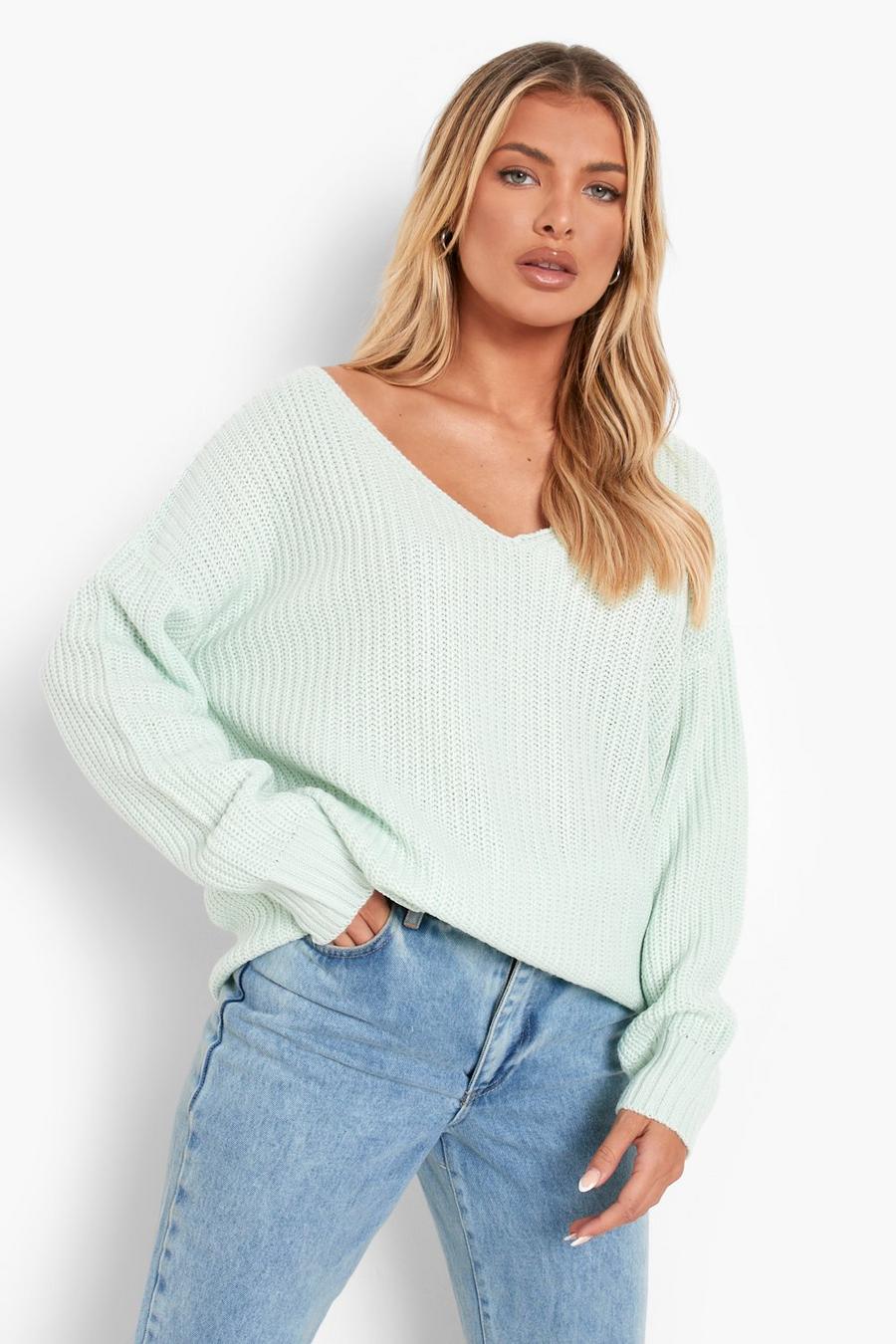 Mint Oversized V Neck Sweater image number 1