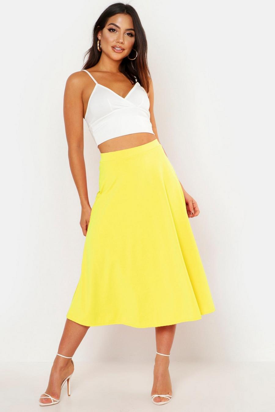 Lime Basic Plain Full Circle Midi Skirt image number 1