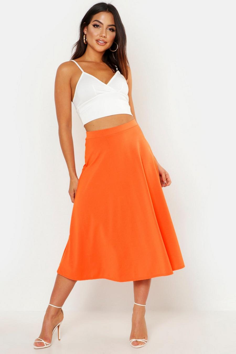 Orange Basic Plain Full Circle Midi Skirt image number 1