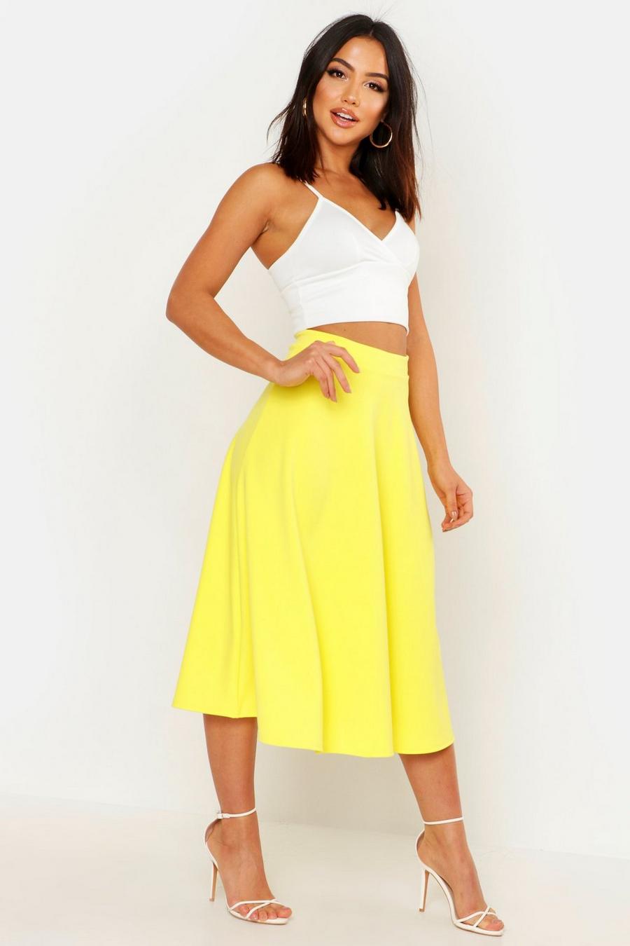 Yellow Basic Plain Full Circle Midi Skirt image number 1