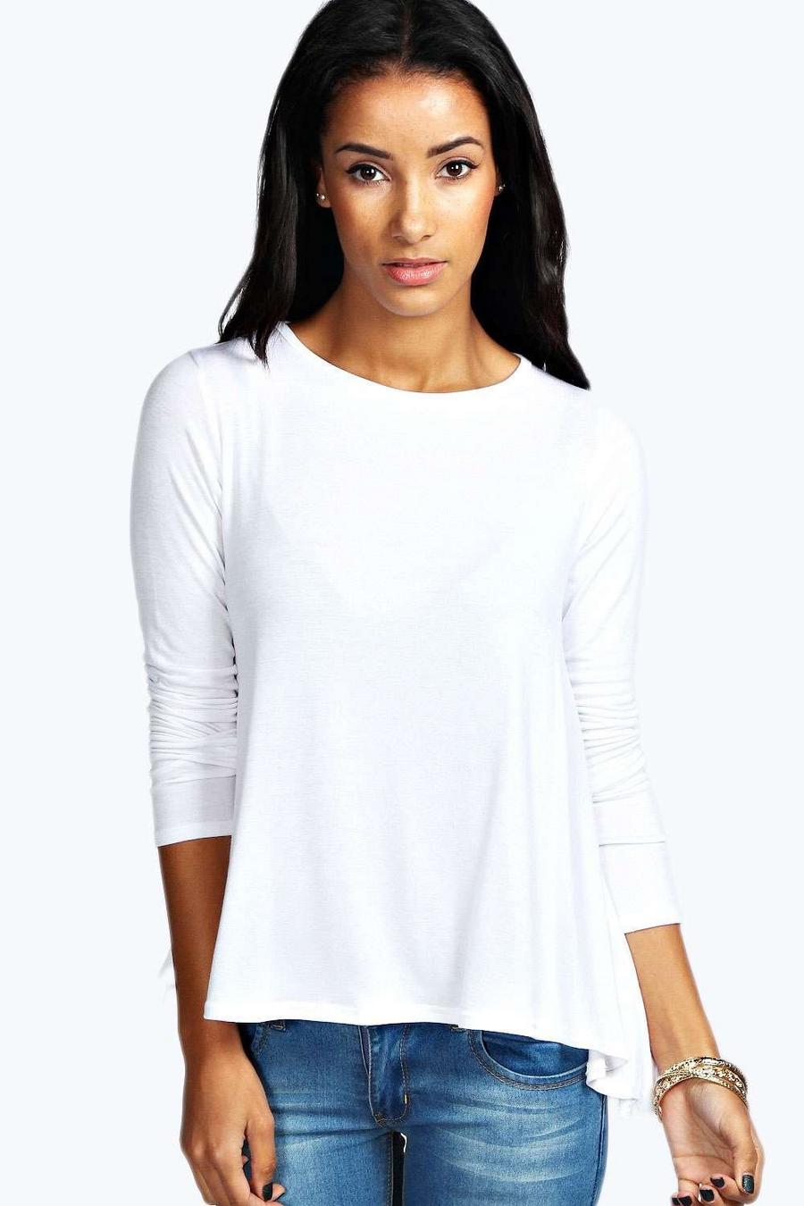 White Basic Long Sleeved Top image number 1